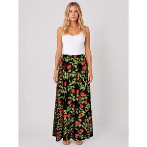 BERNADETTE Antwerp Kennedy Climbing Roses Floral Maxi Skirt Black Red Small 36